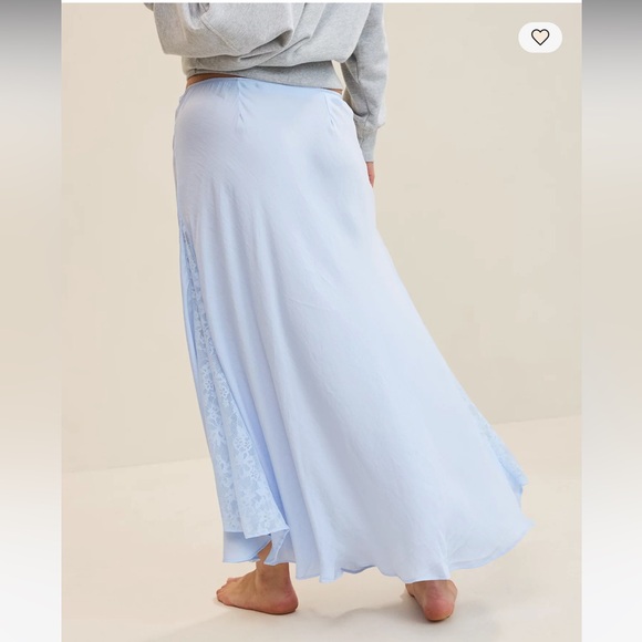NWT Aerie Blue Satin Maxi Skirt with lace inserts - Picture 4 of 11